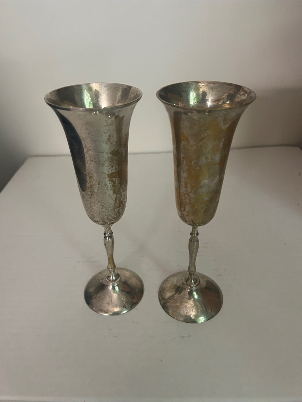 Silver-Tone Fluted Champagne Flutes - Pair